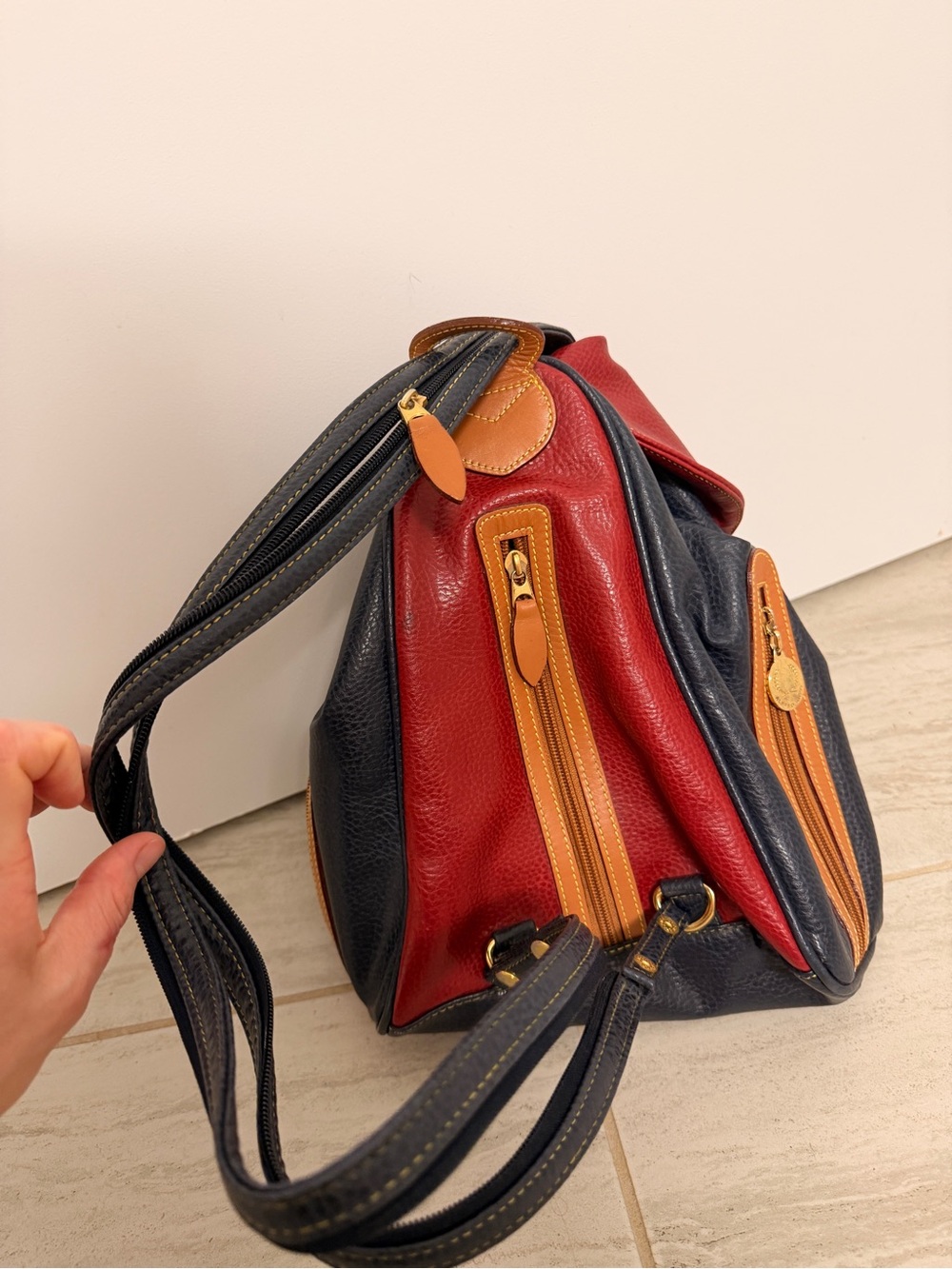 Alfred Sung Leather Colorblock Backpack - Picture 3 of 9